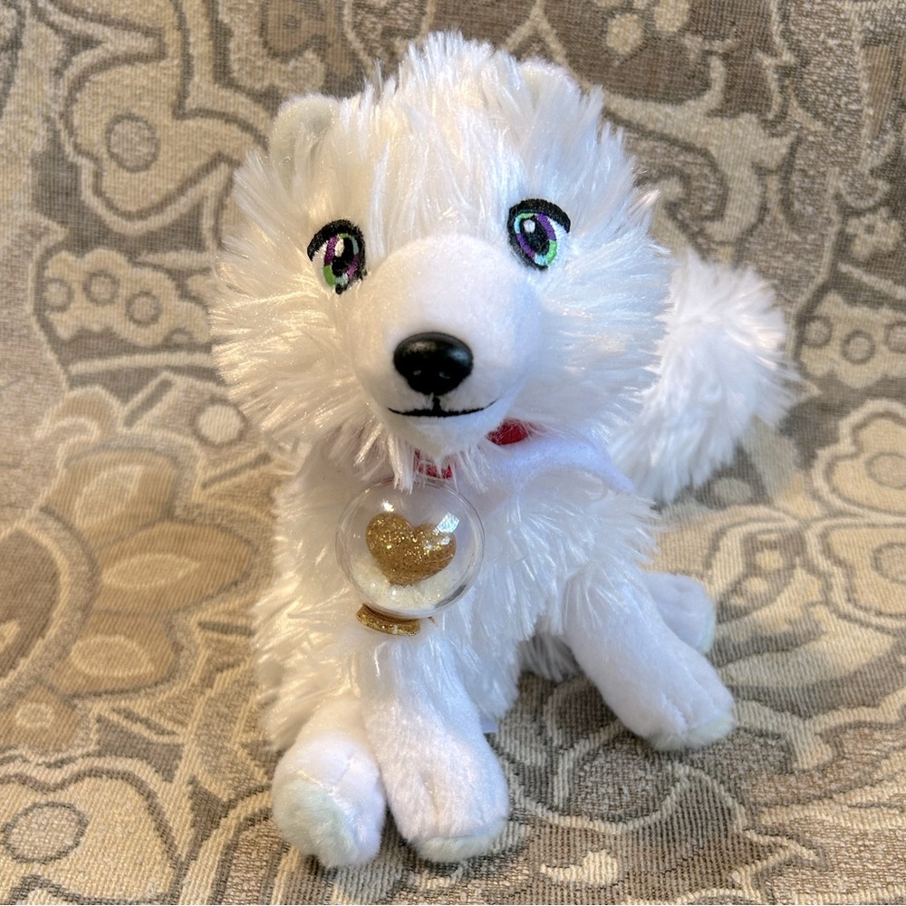 Elf Pets - An Arctic Fox Tradition - White Soft Plush Plushie Gold Heart Collar